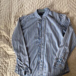 Scotch & Soda Blue and White Striped Button-Down Shirt